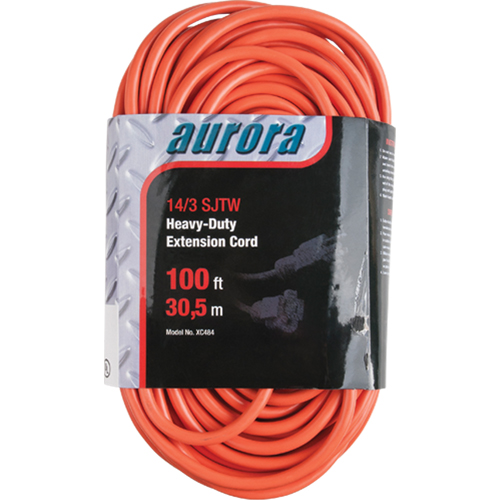 Aurora Tools XC484 Vinyl Extension Cord, Outdoor, SJTW, 14/3 AWG, 13 A, 100'