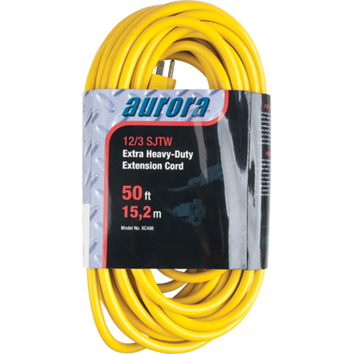 Outils Aurora XC486 Cordon rallonge en vinyle, Ext&eacute;rieur, SJTW, AWG 12/3, 15 A, 50'