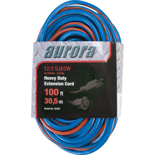 Aurora Tools XC505 TPE-Rubber Extension Cord With Light Indicator, All-Weather, SJEOW, 12/3 AWG, 15 A, 100'