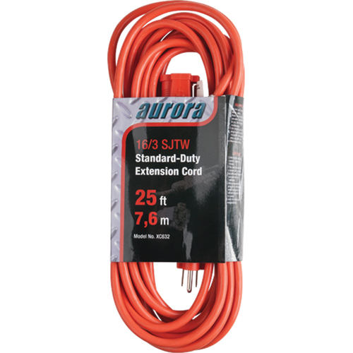Aurora Tools XC632 Extension Cord, Indoor/Outdoor, SJTW, 16/3 AWG, 13 A, 25'