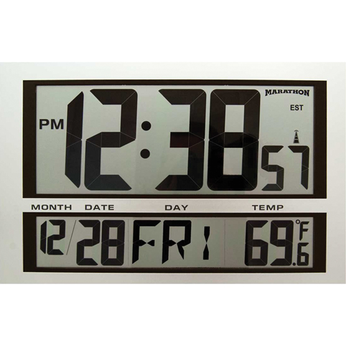 Marathon CL030025 Horloge g&eacute;ante, Num&eacute;rique, &agrave; piles, 16,5" la x 1,7" p x 11" h, Argent