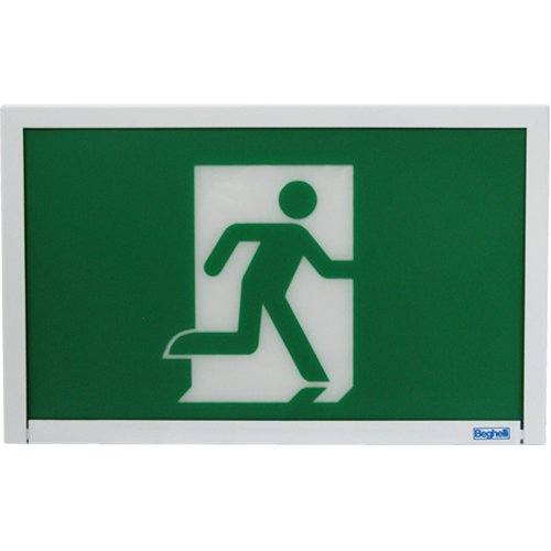 Beghelli SL-RM-ACDC-U-0LR-M Running Man Exit Sign, LED, Hardwired, 12" L x 7 1/2" W, Pictogram
