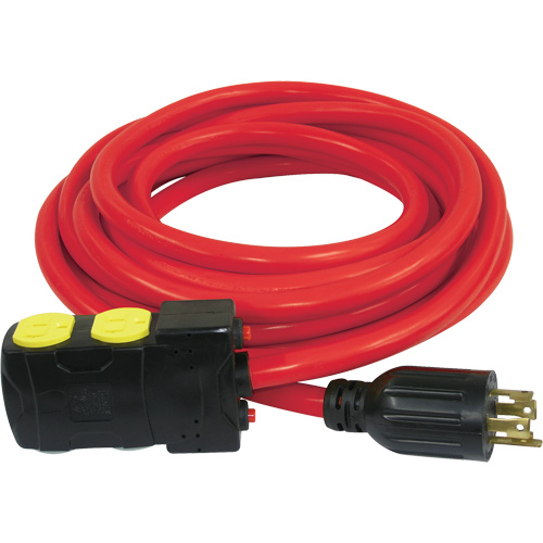 King Canada K-L1430R-25 Rallonge pour g&eacute;n&eacute;ratrice avec remises en circuit, SJTW, AWG 10, 20 A, 4 prise(s), 25'