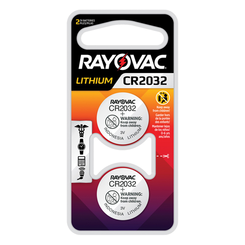 Rayovac KECR2032-2 CR2032 Lithium Coin Cell Batteries, 3 V