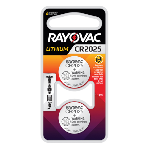 Rayovac KECR2025-2 CR2025 Lithium Coin Cell Batteries, 3 V