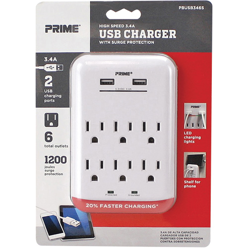 Prime PBUSB346S Chargeur USB Prime avec protection contre la surtension