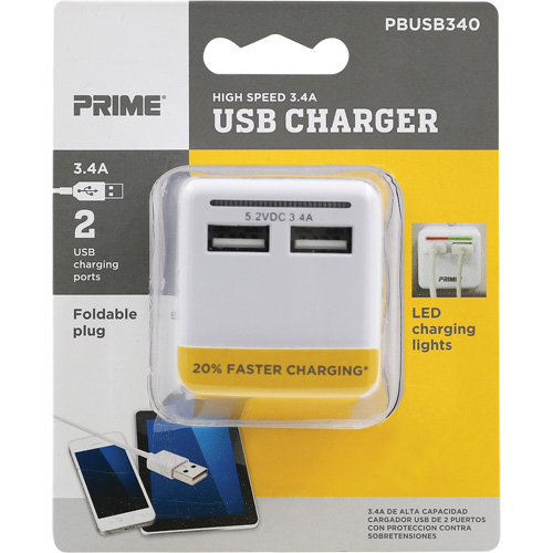 Prime PBUSB340 Chargeur USB Prime haute vitesse