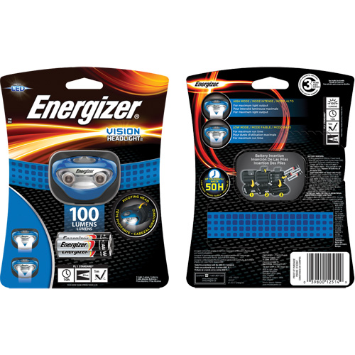Energizer HDA32E Lampe frontale Vision, DEL, 100 lumens, 10 hres de fonctionnement, piles AAA