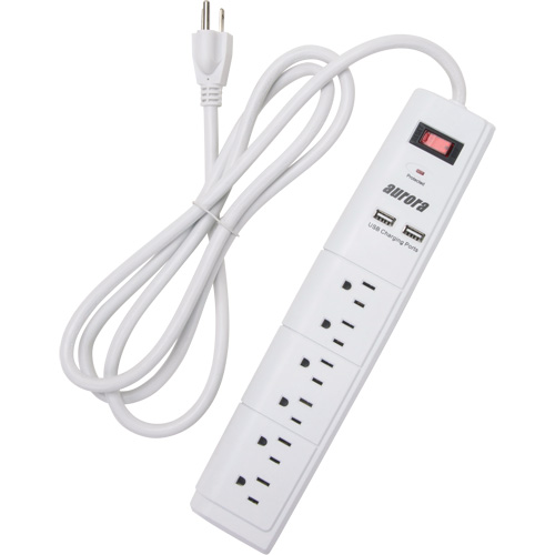 Aurora Tools XH064 USB Charging Surge Protector, 6 Outlets, 1200 J, 1875 W, 6' Cord