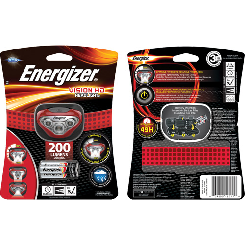 Energizer HDB32E Vision Headlight, LED, 200 Lumens, 8.5 Hrs. Run Time, AAA Batteries