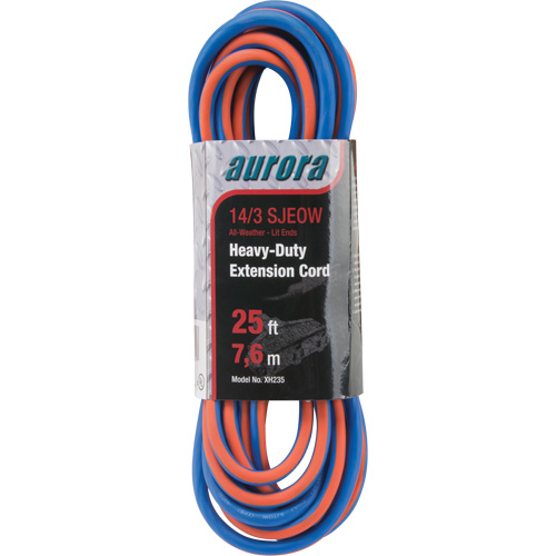 Outils Aurora XH235 Cordon rallonge en caoutchouc TPE avec indicateur lumineux, Toutes saisons, SJEOW, AWG 14/3, 15 A, 3 prise(s), 25'