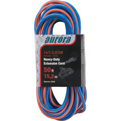 Aurora Tools XH236 TPE-Rubber Extension Cord with Light Indicator, All-Weather, SJEOW, 14/3 AWG, 15 A, 3 Outlet(s), 50'