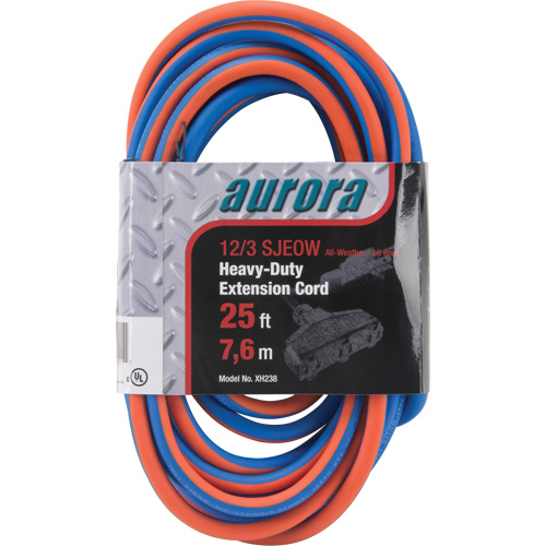 Aurora Tools XH238 TPE-Rubber Extension Cord with Light Indicator, All-Weather, SJEOW, 12/3 AWG, 15 A, 3 Outlet(s), 25'