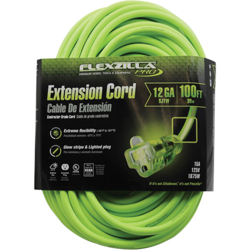 Prime FZ512835 Flexzilla&reg; Pro Industrial Extension Cord, All-Weather, SJTW, 12/3 AWG, 15 A, 100'