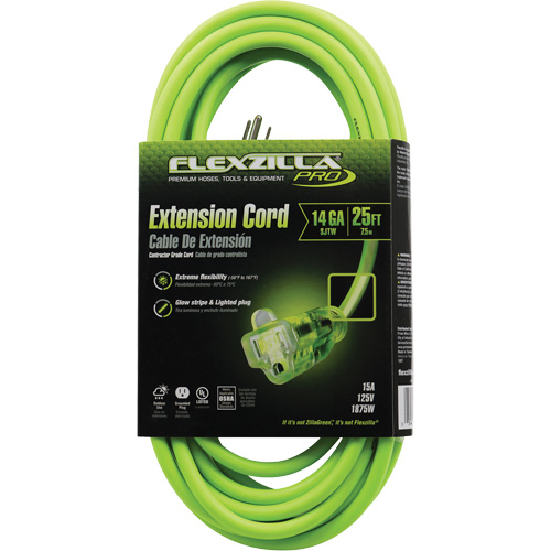 Prime FZ512725 Flexzilla&reg; Pro Industrial Extension Cord, All-Weather, SJTW, 14/3 AWG, 15 A, 25'