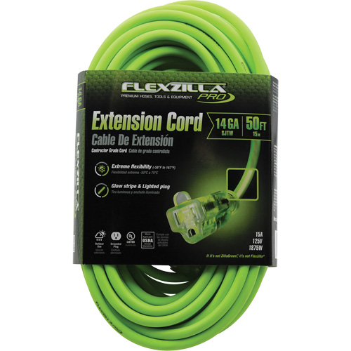 Prime FZ512730 Flexzilla&reg; Pro Industrial Extension Cord, All-Weather, SJTW, 14/3 AWG, 15 A, 50'