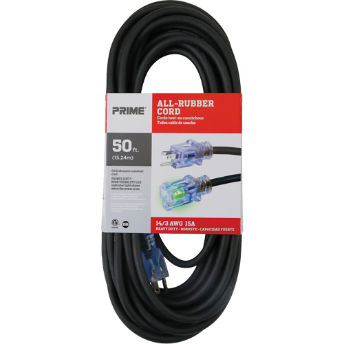 Prime SEEC732730 Cordon rallonge All-Rubber, Ext&eacute;rieur, SJOOW, AWG 14/3, 15 A, 50'