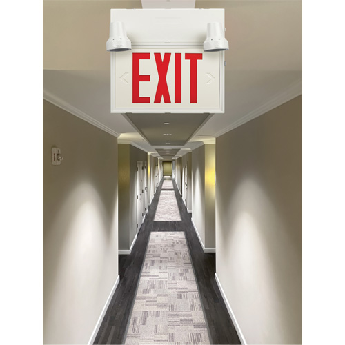 Zenith Safety Products XI789 Exit Sign with Security Lights, LED, Battery Operated/Hardwired, 12-1/10" L x 11" W, English