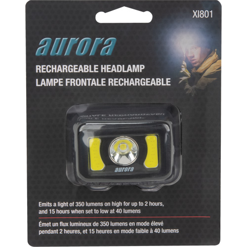 Aurora Tools XI801 Headlamp, LED, 350 Lumens, 2 Hrs. Run Time, Rechargeable Batteries