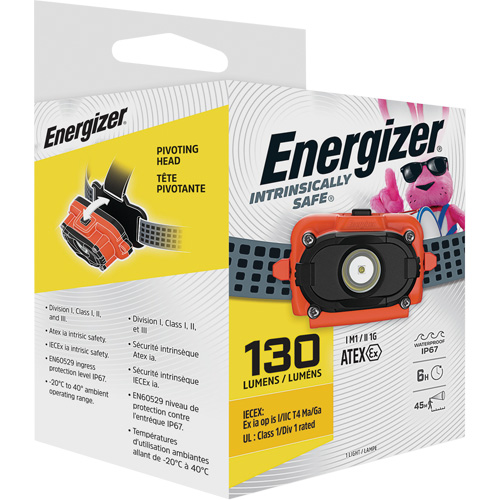 Energizer ENISHD32E Intrinsically Safe&reg; Headlamp, LED, 130 Lumens, 6 Hrs. Run Time, AAA Batteries