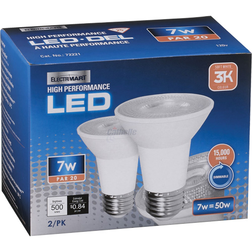 XJ062 Dimmable LED Bulb, Flood, 7 W, 500 Lumens, PAR20 Base