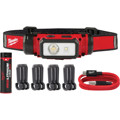 Milwaukee 2163-21 Lampe frontale pour casque de s&eacute;curit&eacute; USB REDLITHIUM, DEL, 600 lumens, 5 hres de fonctionnement, piles Rechargeable