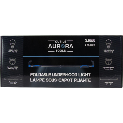 Outils Aurora XJ565 Baladeuse sous-capot pliante, Crochet, Rechargeable, 1400 lumens