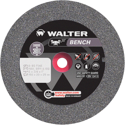 Walter Technologies Pour Surface 12E329 Meule d'&eacute;tabli, 6" x 3/4", Arbre de 1", 1