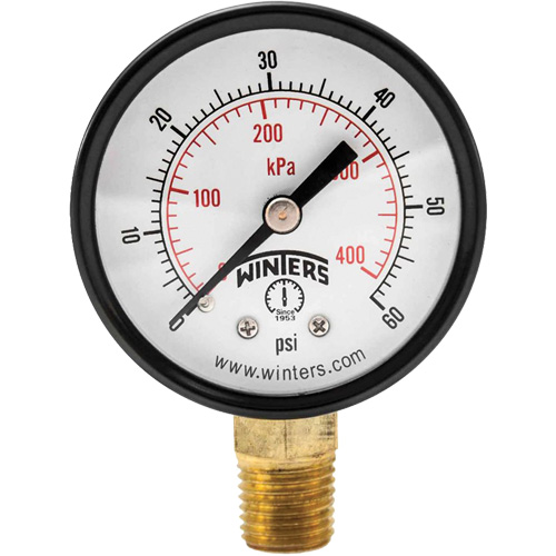 Winters PEM201 Manom&egrave;tre &eacute;conomique,  2", 0 - 60 psi, Fixation inf&eacute;rieure, Analogique