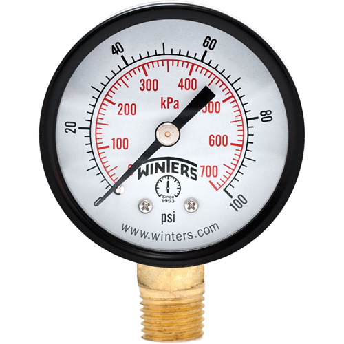 Winters PEM202 Manom&egrave;tre &eacute;conomique,  2", 0 - 100 psi, Fixation inf&eacute;rieure, Analogique