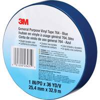3M 764-1X36-BLU 764 General-Purpose Vinyl Tape, 25.4 mm (1") W x 32.9 m (108') L, 5 mils, Blue