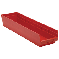 Quantum Storage System QSB106RD Shelf Bins, 6-5/8" W x 4" H x 23-5/8" D, Red, 50 lbs. Capacity
