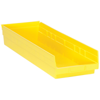 Quantum Storage System QSB114YL Shelf Bins, 8-3/8" W x 4" H x 23-5/8" D, Yellow, 50 lbs. Capacity