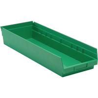 Quantum Storage System QSB114GN Shelf Bins, 8-3/8" W x 4" H x 23-5/8" D, Green, 50 lbs. Capacity