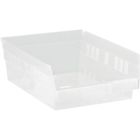 Quantum Storage System QSB107CL Bacs de rangement pour tablettes, 8-3/8" la x 4" H x 11-5/8" p, Transparent, Capacit&eacute; 30 lb