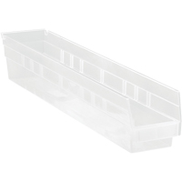Quantum Storage System QSB105CL Shelf Bins, 4-1/8" W x 4" H x 23-5/8" D, Clear, 50 lbs. Capacity