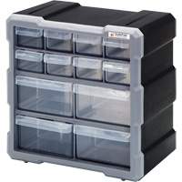 Drawer Cabinet, Plastic, 12 Drawers, 10-1/2" x 6-1/4" x 10-1/4", Black  CG061 | TENAQUIP