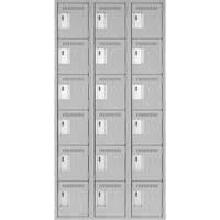 Clean Line™ Lockerettes, 6 -tier, Bank of 3, 36" x 18" x 72", Steel, Grey, Rivet (Assembled) FJ173 | TENAQUIP