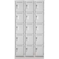 Anthony Steel Mfg. CL-5T-3-121572-RB_A124 Assembled Clean Line Personal Effects Lockers, 5 -tier, Bank of 3, 15" x 76" x 36", Steel