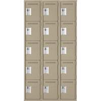 Anthony Steel Mfg. CL-5T-3-12X15X72_A123 Assembled Clean Line Personal Effects Lockers, 5 -tier, Bank of 3, 15" x 72" x 36", Steel