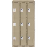 Anthony Steel Mfg. CL-T-3-12X18X72-ST_A123 Clean Line Lockers, 3 -tier, Bank of 3, 36" x 18" x 78", Steel, Beige, Rivet (Assembled)