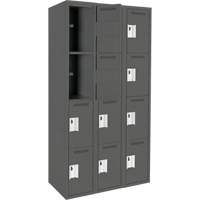 Anthony Steel Mfg. CL-Q-3-12X12X72_A127 Clean Line Lockers, 4 -tier, Bank of 3, 36" x 12" x 72", Steel, Charcoal, Rivet (Assembled)