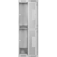 Clean Line™ Lockers, 2 -tier, Bank of 2, 24" x 15" x 72", Steel, Grey, Rivet (Assembled), Perforated  FK697 | TENAQUIP