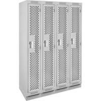 Clean Line™ Lockers, Bank of 4, 48" x 12" x 76", Steel, Grey, Rivet (Assembled), Perforated  FK242 | TENAQUIP