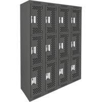 Anthony Steel Mfg. CL-T-4-121272-PERF_A127 Clean Line Lockers, 3 -tier, Bank of 4, 48" x 12" x 72", Steel, Charcoal, Rivet (Assembled), Perforated
