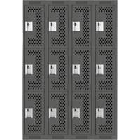 Anthony Steel Mfg. CL-T-4-121272-PERF_A127 Clean Line Lockers, 3 -tier, Bank of 4, 48" x 12" x 72", Steel, Charcoal, Rivet (Assembled), Perforated