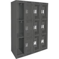 Anthony Steel Mfg. CL-T-4-121272-PERF_A127 Clean Line Lockers, 3 -tier, Bank of 4, 48" x 12" x 72", Steel, Charcoal, Rivet (Assembled), Perforated