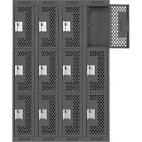 Anthony Steel Mfg. CL-T-4-121272-PERF_A127 Clean Line Lockers, 3 -tier, Bank of 4, 48" x 12" x 72", Steel, Charcoal, Rivet (Assembled), Perforated