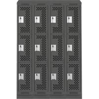 Anthony Steel Mfg. CLT4-121872RBST-PERA127 Clean Line Lockers, 3 -tier, Bank of 4, 48" x 18" x 82", Steel, Charcoal, Rivet (Assembled), Perforated