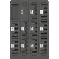 Anthony Steel Mfg. CLT4-121872RBST-PERA127 Clean Line Lockers, 3 -tier, Bank of 4, 48" x 18" x 82", Steel, Charcoal, Rivet (Assembled), Perforated